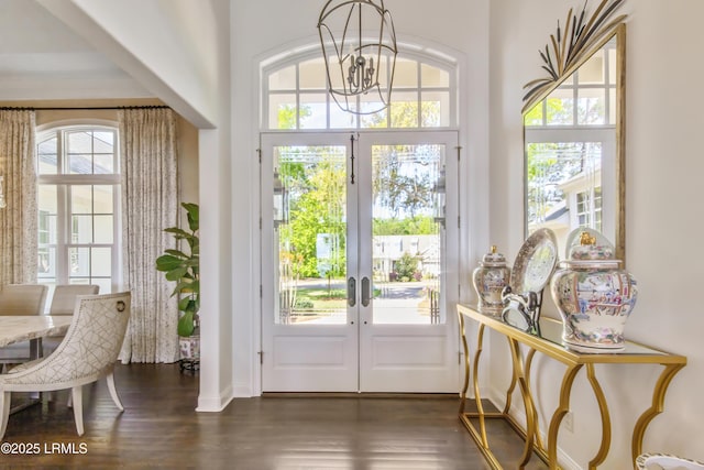 71 Peninsula Dr, Hilton Head Island, SC 29926 - doorway to outside with a chandelier, dark wood-type flooring, and french doors