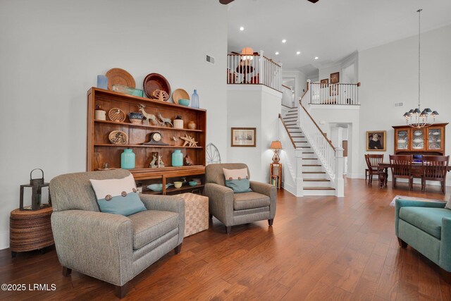 33 Paxton Cir, Bluffton, SC 29910 - sitting room featuring visible vents, a high ceiling, hardwood / wood-style flooring, recessed lighting, and stairway