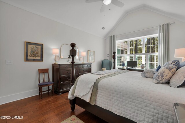 33 Paxton Cir, Bluffton, SC 29910 - bedroom featuring ceiling fan, dark wood finished floors, visible vents, vaulted ceiling, and baseboards