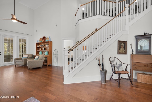 33 Paxton Cir, Bluffton, SC 29910 - staircase with a ceiling fan, a towering ceiling, and wood finished floors