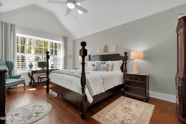 33 Paxton Cir, Bluffton, SC 29910 - bedroom with dark wood-style flooring, baseboards, a ceiling fan, and lofted ceiling
