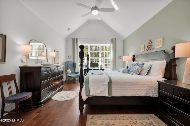 33 Paxton Cir, Bluffton, SC 29910 - bedroom with visible vents, dark wood-style flooring, a ceiling fan, and vaulted ceiling
