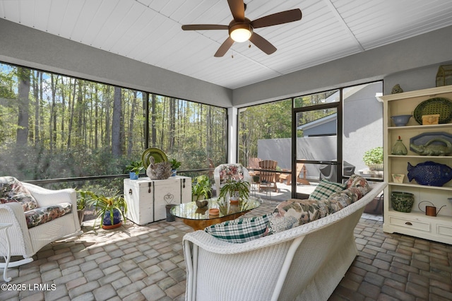 33 Paxton Cir, Bluffton, SC 29910 - sunroom with outdoor lounge area and a ceiling fan