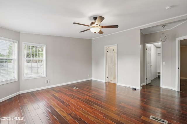 41 Able St, Bluffton, SC 29910 - spare room featuring a smoke detector, ceiling fan, dark wood-style floors, baseboards, and crown molding