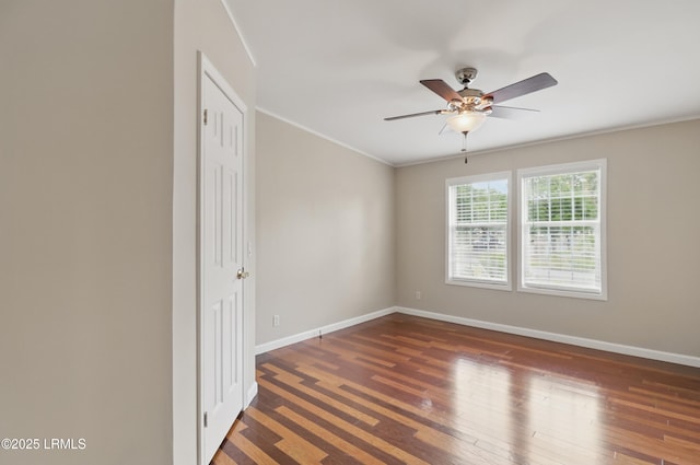 41 Able St, Bluffton, SC 29910 - empty room featuring baseboards, wood finished floors, ceiling fan, and ornamental molding