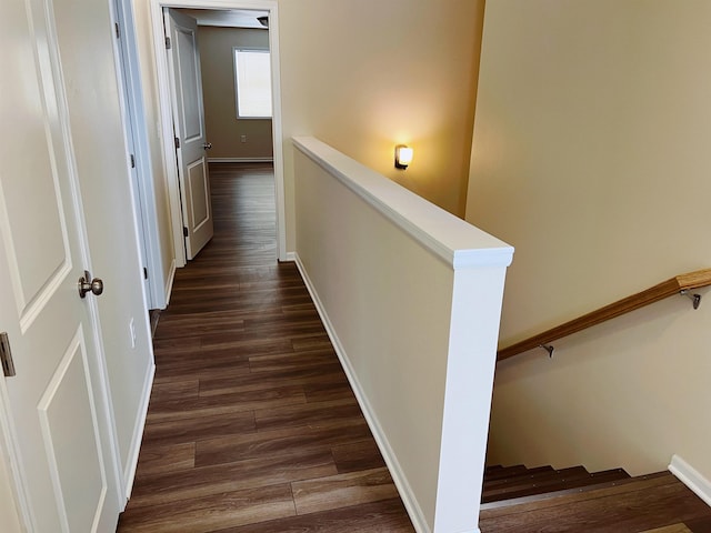 hall with dark hardwood / wood-style floors