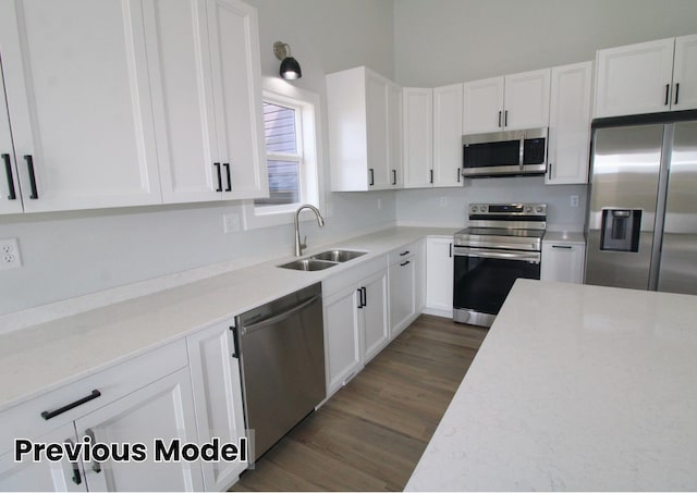 kitchen featuring sink, white cabinets, dark wood-type flooring, and stainless steel appliances