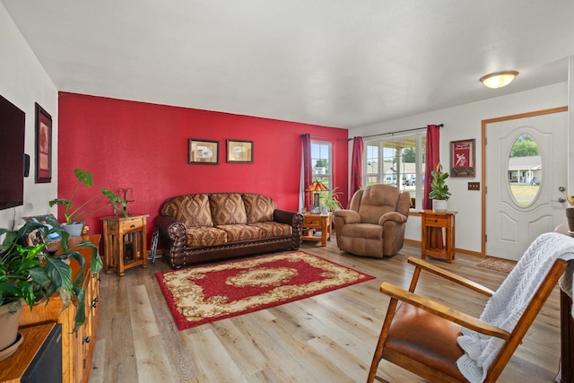 living room with light wood-type flooring