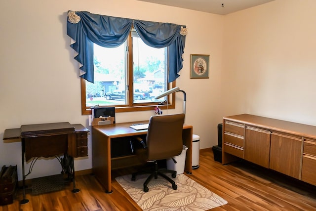 office space featuring wood finished floors