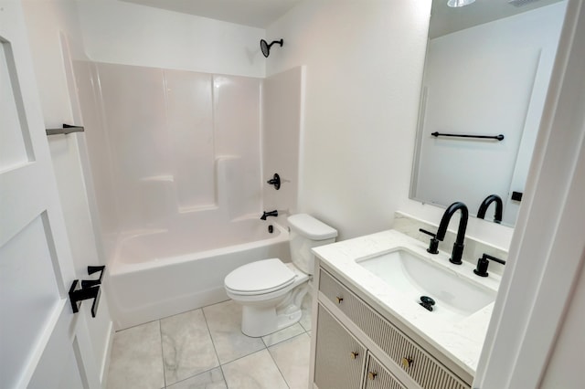 full bathroom featuring vanity, toilet, and shower / washtub combination