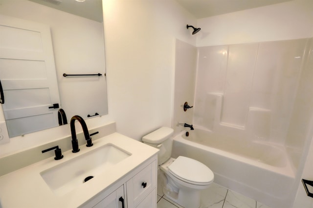 full bathroom featuring vanity, toilet, and shower / washtub combination