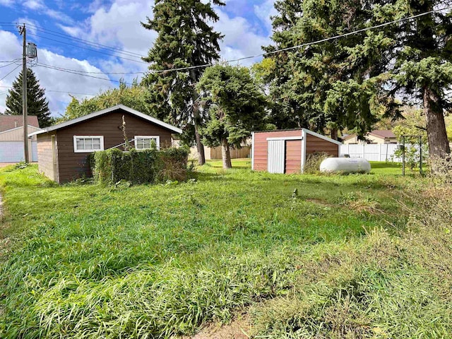 view of yard with a storage shed