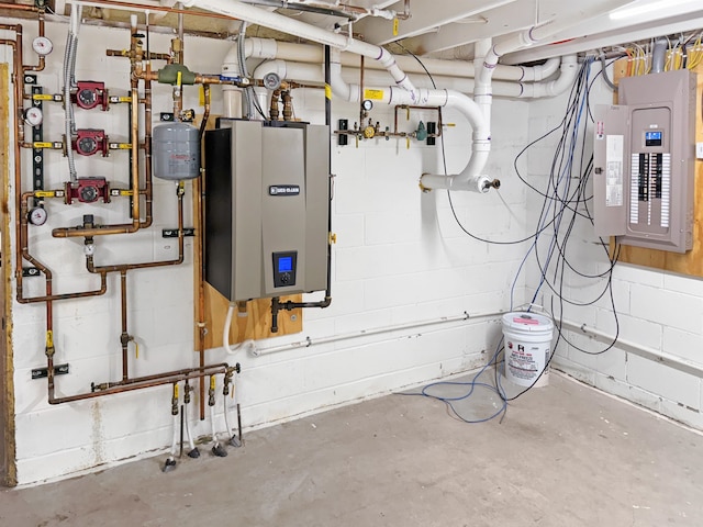 utilities with tankless water heater and electric panel