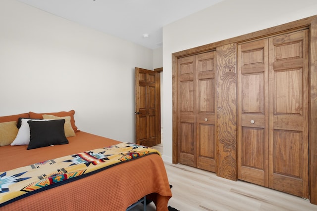 bedroom featuring light hardwood / wood-style floors and a closet