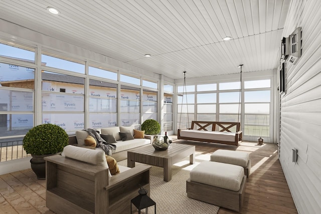 sunroom with wooden ceiling