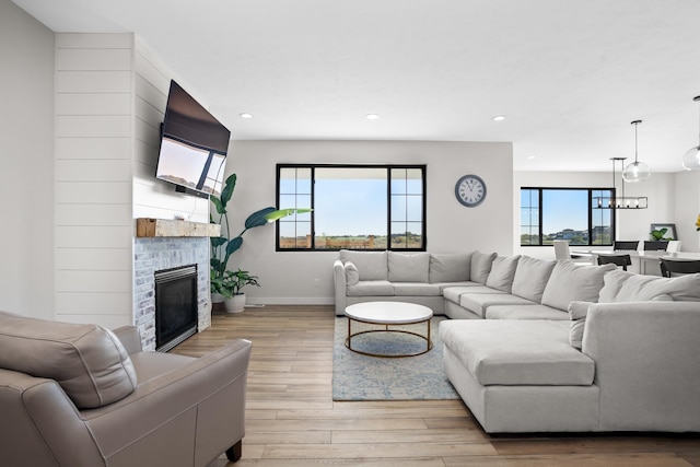 living room featuring light wood-type flooring