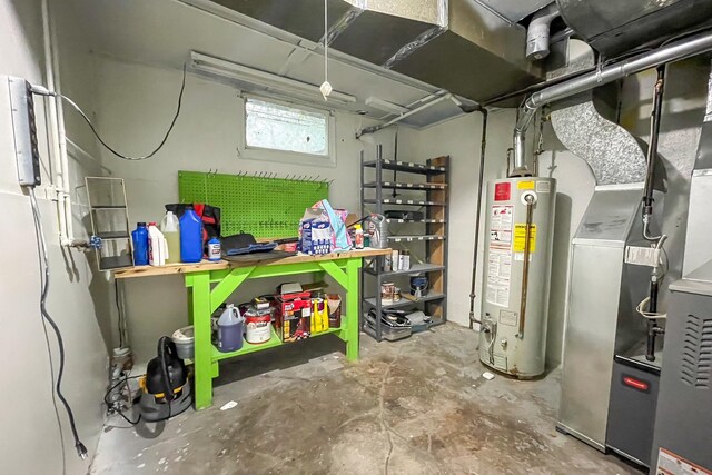 basement featuring water heater