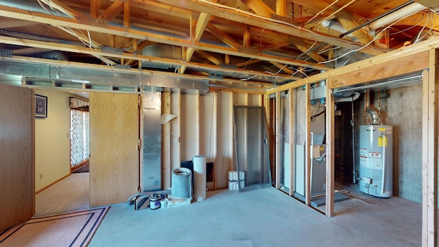 basement featuring gas water heater