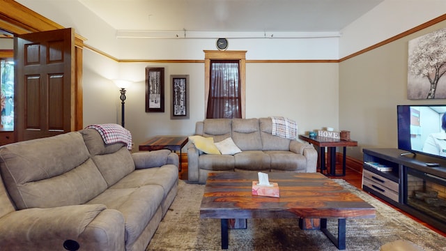 living room with hardwood / wood-style flooring and a wealth of natural light