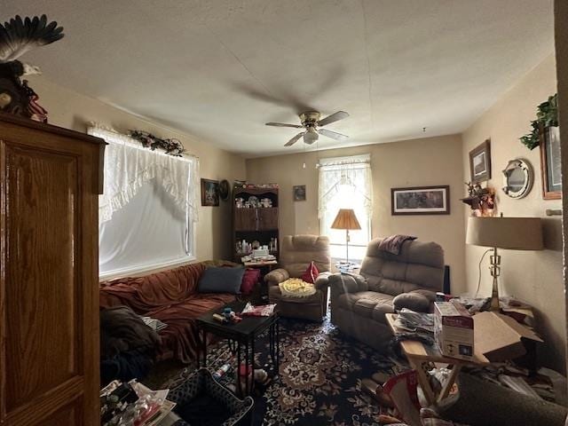 living room with ceiling fan