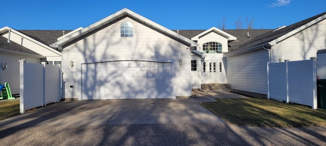 exterior space with a garage