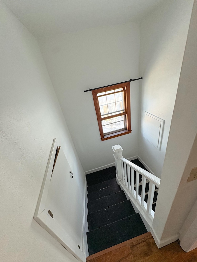 staircase with wood finished floors