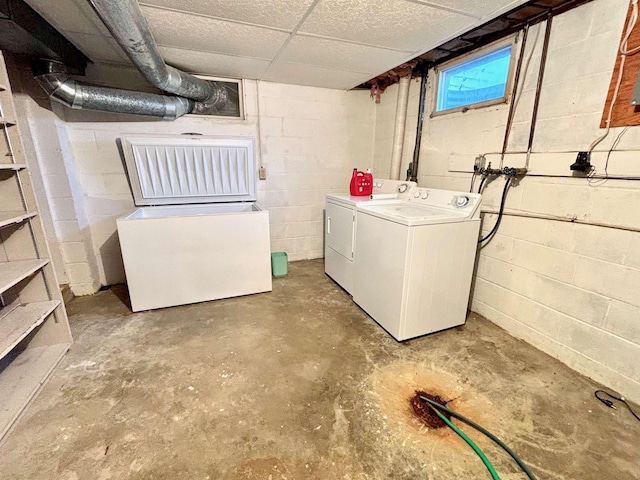 6 4th Ave, Towner, ND 58788 - washroom featuring separate washer and dryer and concrete block wall
