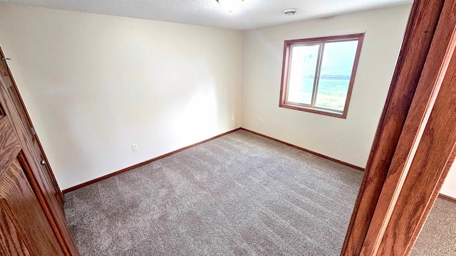 unfurnished room featuring a textured ceiling and carpet floors