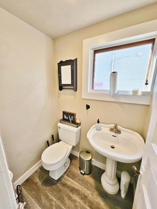 bathroom with hardwood / wood-style floors and toilet