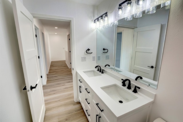 3308 23rd Ave NW, Minot, ND 58703 - bathroom featuring wood-type flooring and vanity