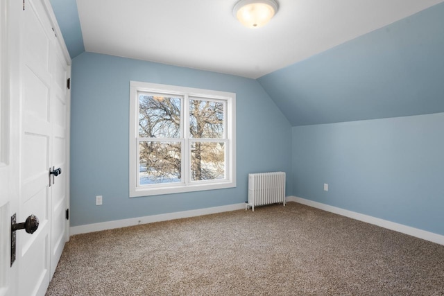 423 1st Ave, Kenmare, ND 58746 - additional living space featuring carpet flooring, radiator heating unit, and vaulted ceiling