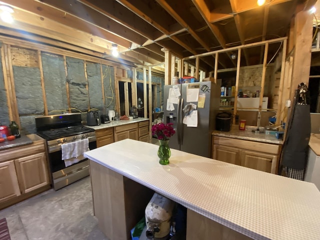 kitchen featuring stainless steel appliances and concrete floors