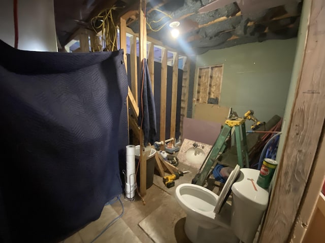 bathroom with toilet and concrete flooring