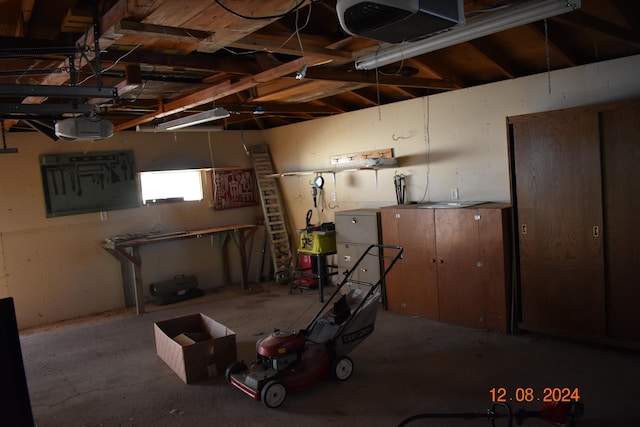 garage with a garage door opener