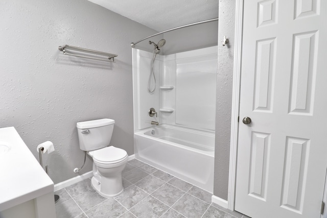 full bathroom featuring toilet, vanity, bathing tub / shower combination, and tile patterned floors