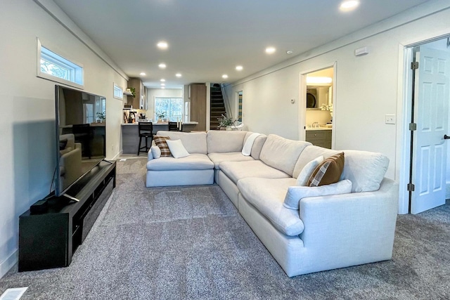 living room featuring carpet floors