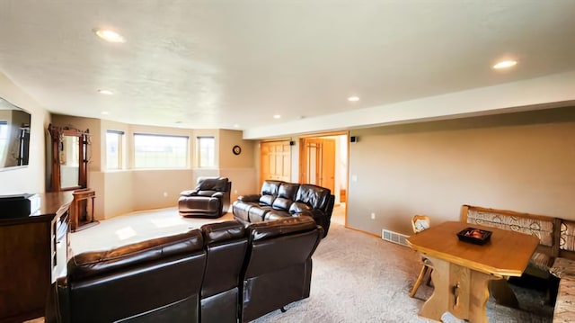 living room with light carpet