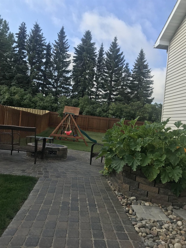 view of patio / terrace featuring a playground