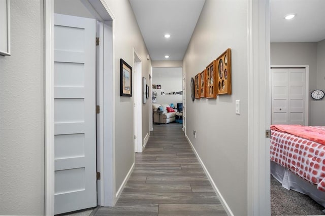 hall featuring dark wood-type flooring