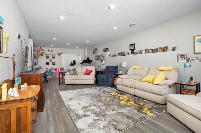 living room with hardwood / wood-style flooring