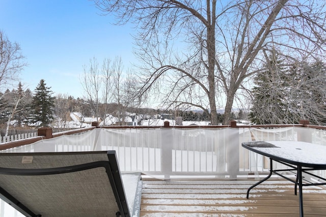 view of snow covered deck