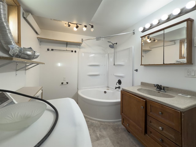 bathroom with vanity and bathtub / shower combination