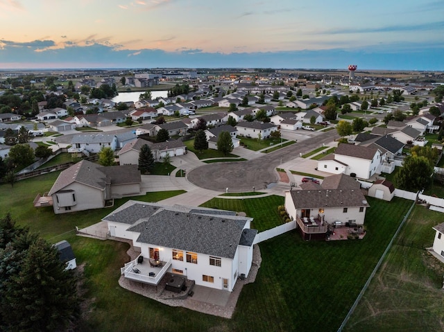 view of aerial view at dusk