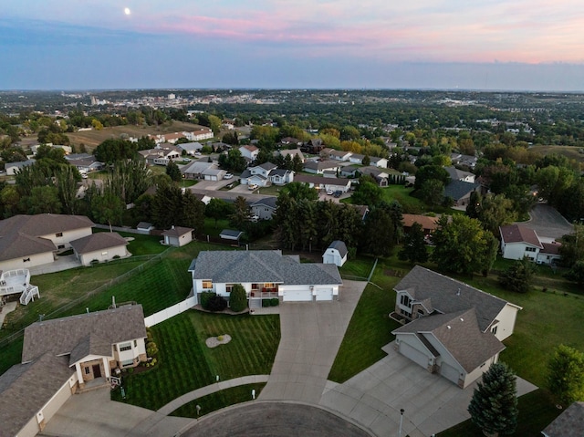 view of aerial view at dusk