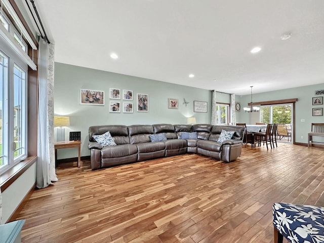 living room with light hardwood / wood-style floors