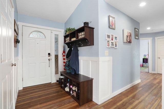 mudroom featuring dark hardwood / wood-style floors