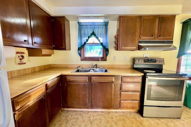 kitchen with sink and stainless steel electric range