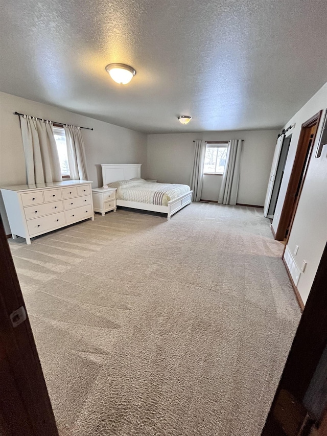 unfurnished bedroom with light carpet and a textured ceiling