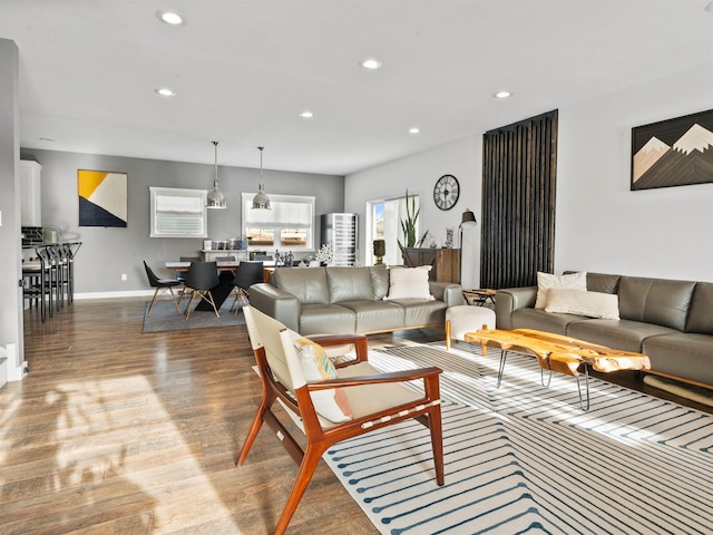 living room with hardwood / wood-style flooring