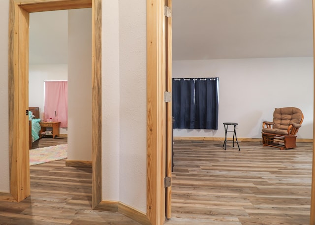 hallway with hardwood / wood-style floors